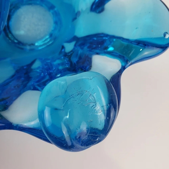Art Glass Ashtray Blue Swirl Shell Trinket Dish Midcentury Modern Coastal - Picture 11 of 16